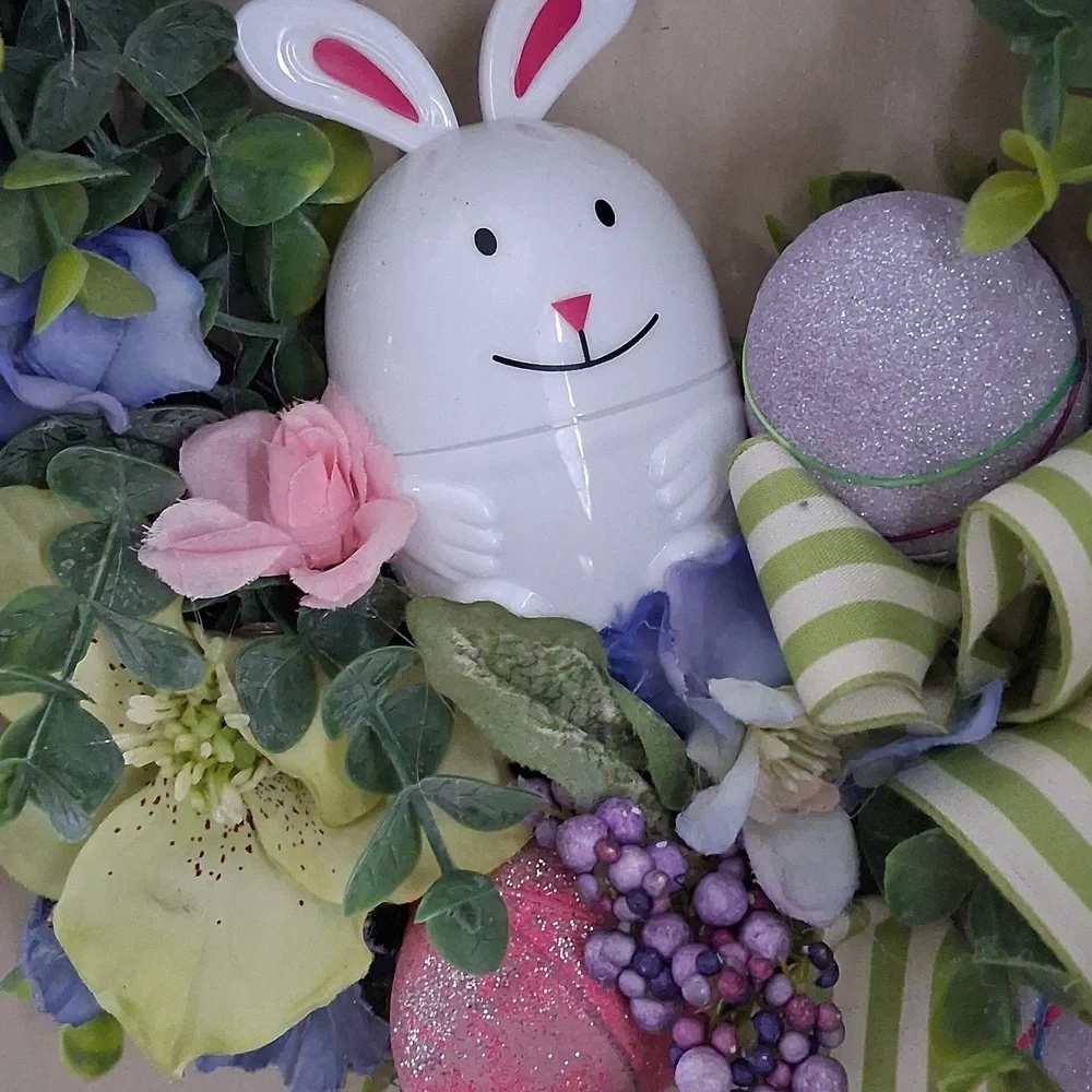 Easter Bunny Floral Wreath with Pastel Accents